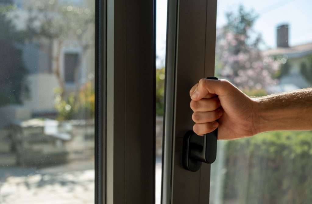Aluminum Window Open Detail. Metal Door Frame Closeup View. quality tilt & turn windows installation and replacement - 4